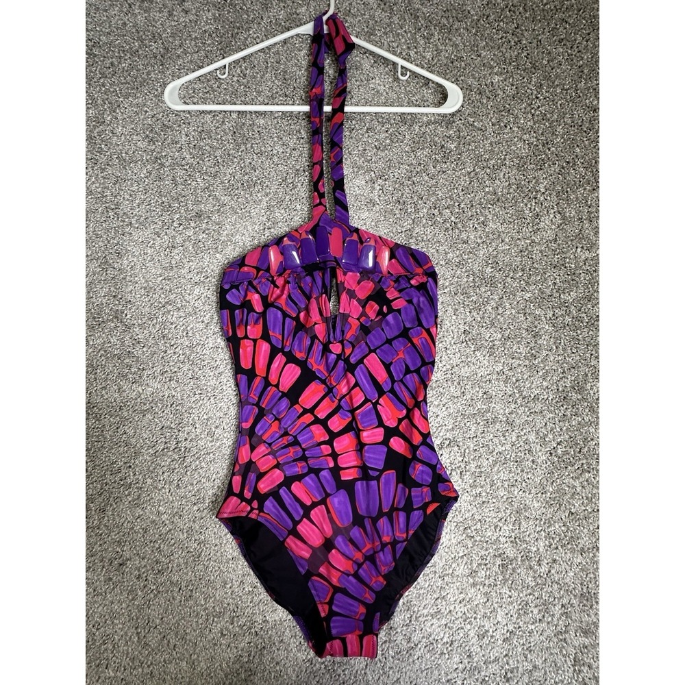 Gottex One Piece Swimsuit Halter Cutout Pink Purple Size 8 NWT